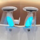 White gunmetal gray bathroom sink basin hot and cold water faucet pull-out multi-function washbasin